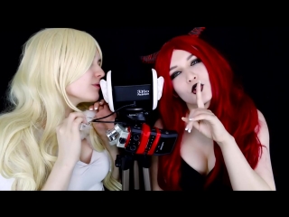asmr ear licking twin angel demon, kissing, mouth sound, breathing